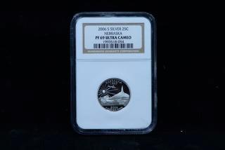 2006 S Silver 25 Cent Nebraska PF69 Ultra Cameo.