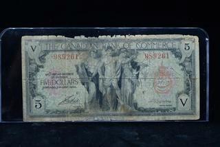 1935 Canada Bank Of Commerce 5 Dollar Bank Note 989261.