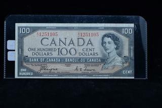 1954 Canada Devil Face 100 Dollar Bank Note A/J1251105.