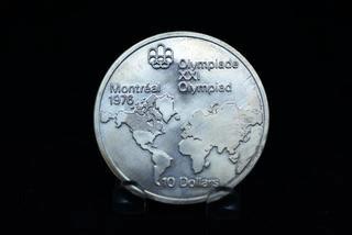 1976 Montreal Olympiad 10 Dollar Silver Coin - World Map.