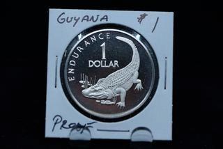 1976 Guyana One Dollar Crocodile Coin.