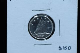 1961 Canada 10 Cent Coin.