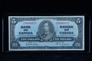 1937 Canada 5 Dollar Bank Note O/C8606872.