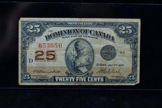 1923 Dominion Of Canada 25 Cent Bank Note 653650.