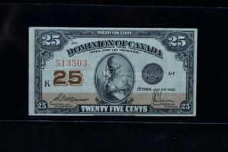 1923 Dominion Of Canada 25 Cent Bank Note 513503.