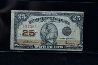 1923 Dominion Of Canada 25 Cent Bank Note 127383.