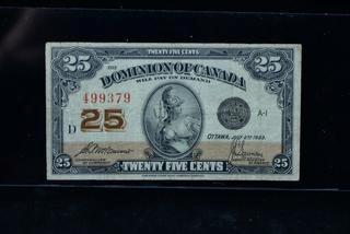 1923 Dominion Of Canada 25 Cent Bank Note 499379.