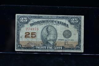 1923 Dominion Of Canada 25 Cent Bank Note 274874.