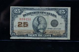 1923 Dominion Of Canada 25 Cent Bank Note 634454.