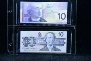 (2) Canada 10 Dollar Bank Notes - Exact Same Serial Number BEH6490237.