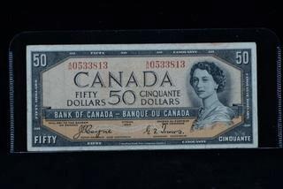 1954 Canada Devil Face 50 Dollar Bank Note A/H0533813.