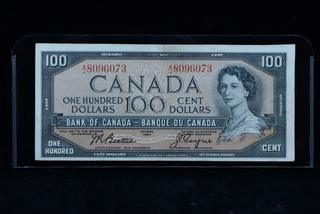 1954 Canada 100 Dollar Bank Note A/J8096073.