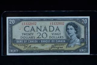 1954 Canada 20 Dollar Devil Face Bank Note D/E1122932.