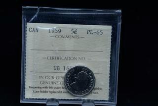 1959 Canada 5 Cent Coin - Graded PL-65.