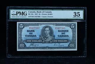 1937 Bank Of Canada 5 Dollar Bank Note Graded 35 Choice Very Fine.