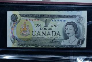 1973 Canada One Dollar Error Bank Note Cutting Error Graded BCS Canada.