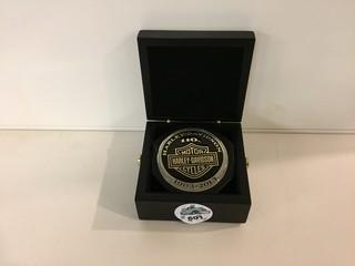 Harley Davidson 110th Anniversary 3" Medallion In Collector's Box.