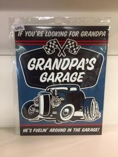 Grandpa's Garage Tin Sign, 16" x 12-1/2".