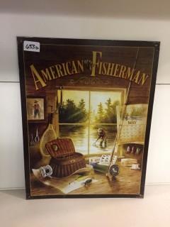 American Fisherman Tin Sign, 16" x 12-1/2".