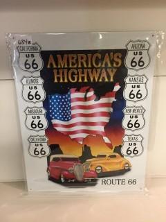 Tin Route 66 Sign, 16" x 12-1/2".