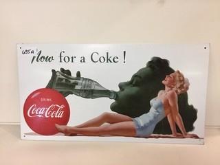 Coca-Cola Tin Sign, 16" x 8-1/2".