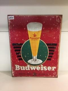 Budweiser Tin Sign, 16" x 12-1/2".