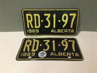 (2) Alberta 1969 License Plates.