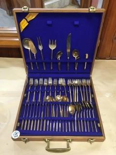 (58) Piece Solid Bronze Flatware Set In Wood Case.