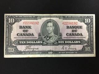 1937 Canada 10 Dollar Bank Note J/T2234192.