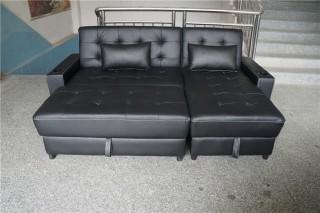 New 3-in-1 Black Leather Ottoman Chaise Sofa Bed