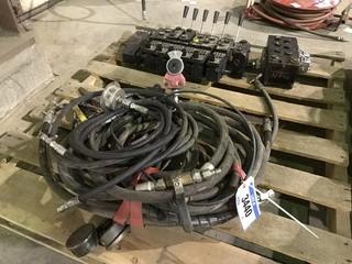 Pallet of Hydraulic Manifold and Asst. Hydraulic Hoses w/ Gauges