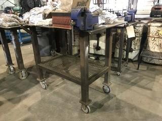 30" X 48" Mobile Steel Shop Built Table w/ Bench Vise