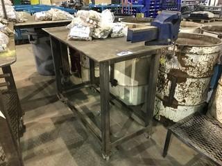 24" X 48" Mobile Steel Shop Built Table w/ Bench Vise