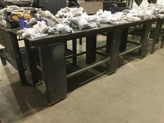 30" X 120" Steel Shop Built Table w/ Bench Vise