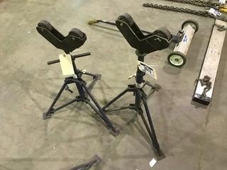 Lot of (2) Collapsible Pipe Stands w/ (2) Roller Heads