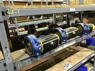 Contents of (1) Section of Parts Shelving Including Asst. Wafer Butterfly Valves w/ Air Actuators