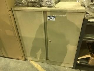 2-Door Shop Cabinet w/ Contents Including Straps, etc. 