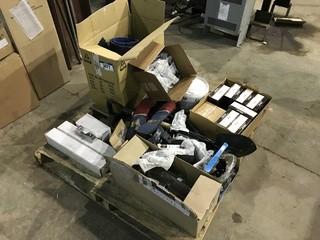 Contents of Pallet Including Shovel, Air Dryer, Saw Blades, Pump, Electrical Connectors, Oil Seals, Nail Straps, etc.