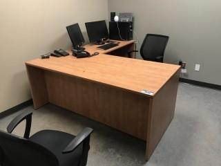 L-Shaped Desk w/ (2) Task Chairs, 2-Drawer Lateral Filing Cabinet, 4-Drawer Later Filing Cabinet, 5-Drawer Lateral Filing Cabinet