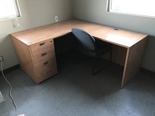 Lot of L-Shaped Desk, Single Pedestal Desk, 4-Drawer Vertical Filing Cabinet