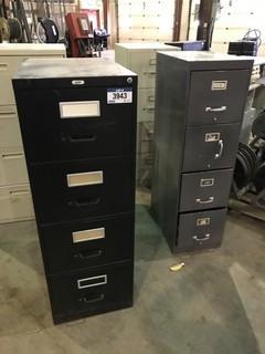 Lot of (3) 4-Drawer Vertical Filing Cabinet and (3) Plastic Bankers Box Racking