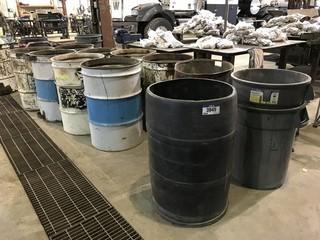 Lot of Approx. (20) Asst. Garbage Cans w/ Asst. Shop Stands