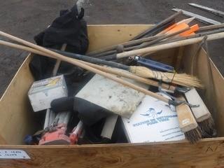 Lot of Assorted Brooms, Rubber Seals, Pickets, Etc. 