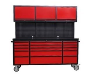 New 72" Red 15 Drawer Tool Chest w/ Upper Cabinet & Pegboard