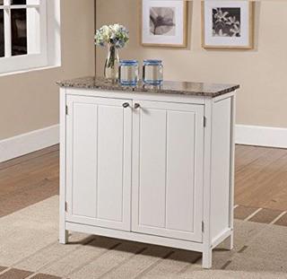 KINGS BRAND WHITE WITH MARBLE FINISH TOP KITCHEN ISLAND STORAGE CABINET