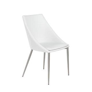 Wade Logan Cassilda Upholstered Dining Chair Set of 2 - White Leather & Brushed Stainless Steel Legs(WDLN2561)