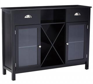 King's Brand WR1242 Wood Wine Rack Console Sideboard Table with Drawers and Storage, Black Finish