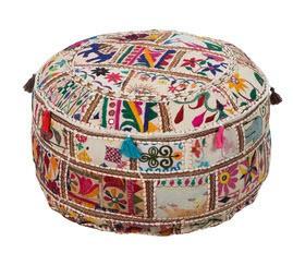 Surya Poof Ottoman - Pouf92 - White Multi - POUF92-222212