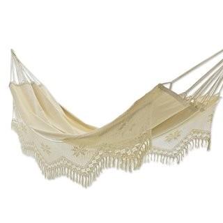 Novica Artisan Crafted Single Person Indoor and Outdoor Hand Woven with Crochet Fridge Brazilian Cotton Tree Hammock (NVC7164)