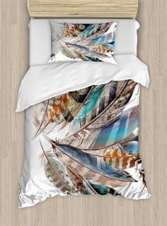 Ambesonne Feather House Vaned Types and Natal Contour Flight Feathers Animal Skin Element Print Duvet Set - Queen (NGO87990_25285862)